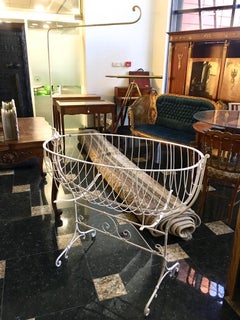 Vintage Metal Infant Cradle Rocking Crib, France, circa 1950