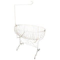 Antique Metal Infant Cradle Rocking Crib, France, circa 1950