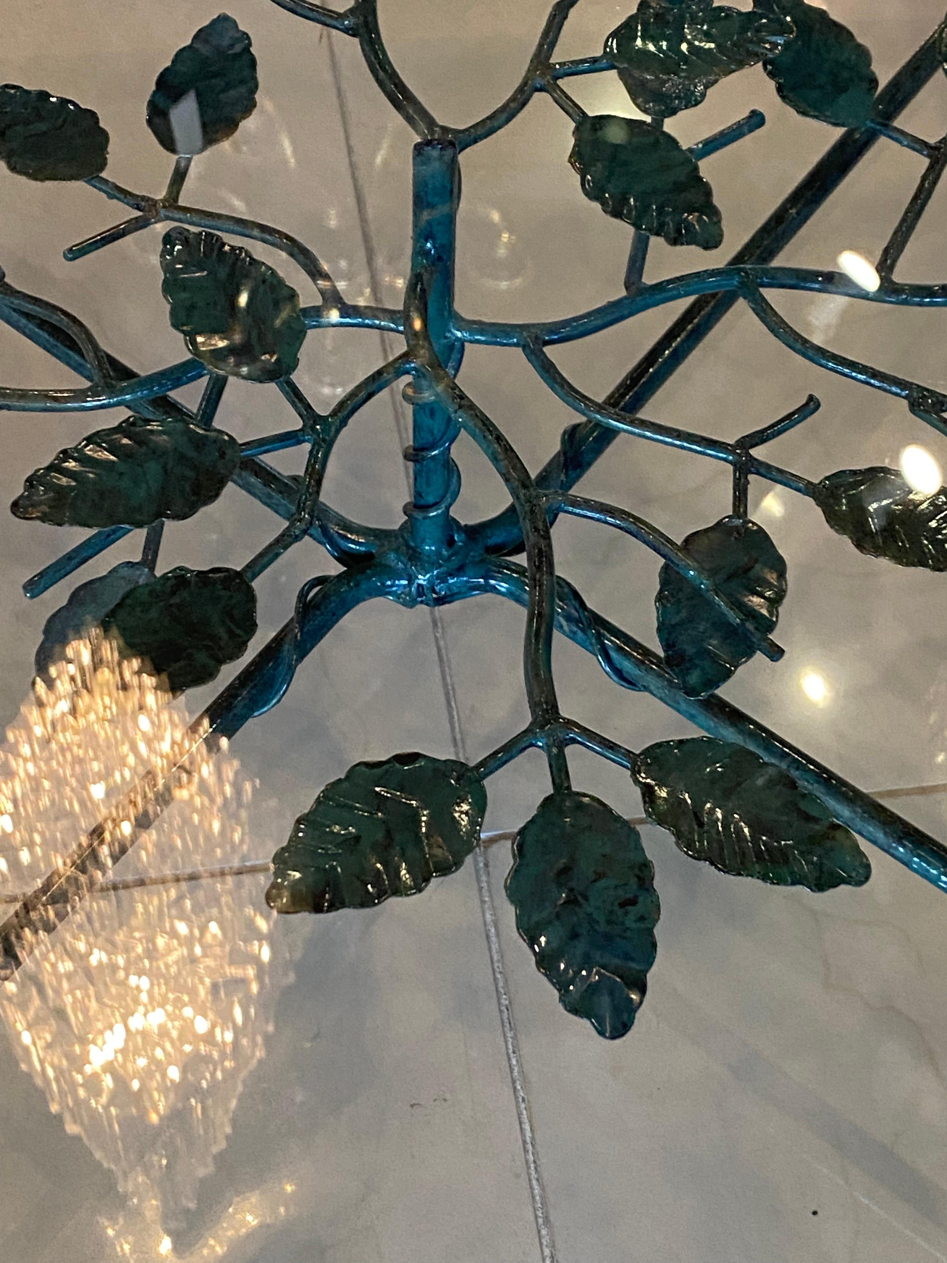 Vintage Metal Verdi Green Black Leaves Style of Giacometti Coffee Cocktail Table 5