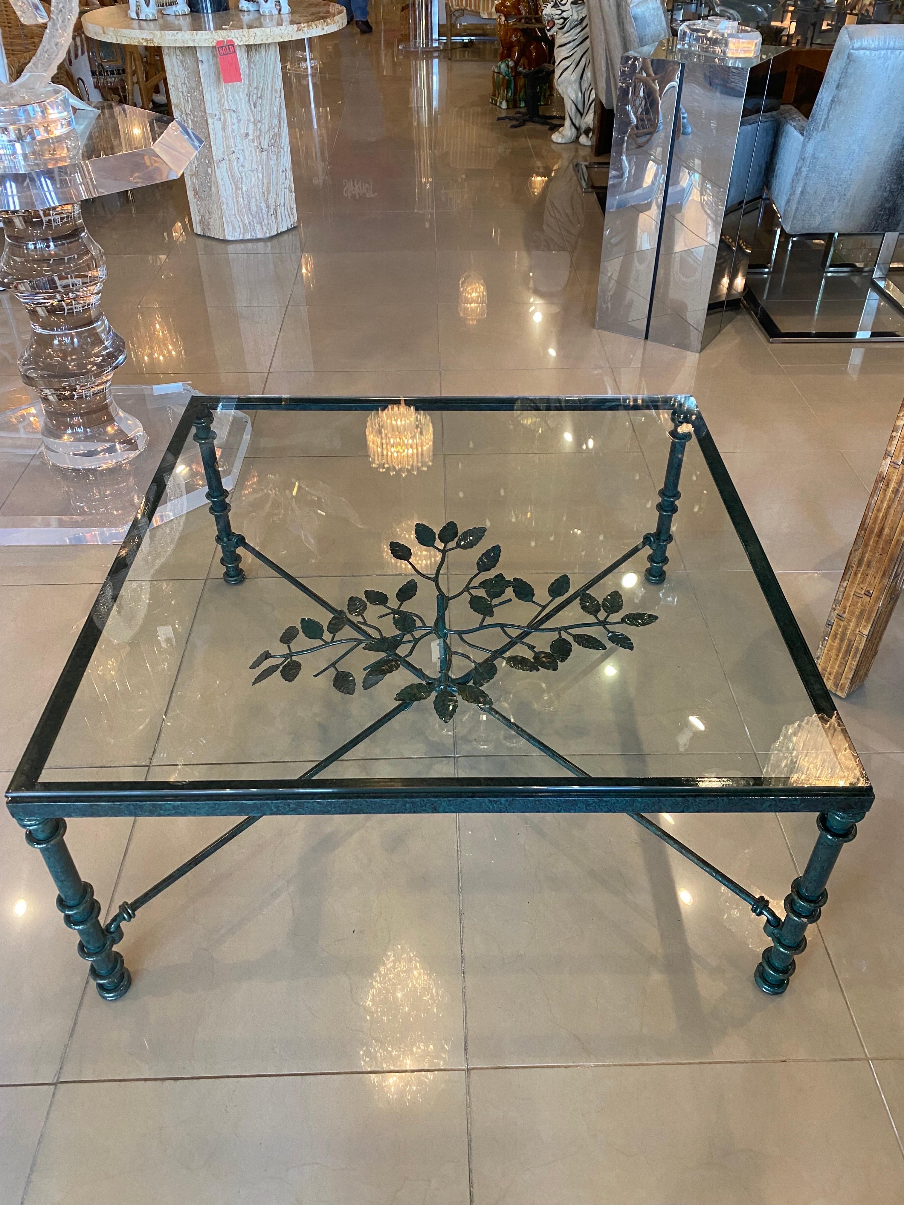 Vintage Metal Verdi Green Black Leaves Style of Giacometti Coffee Cocktail Table 8