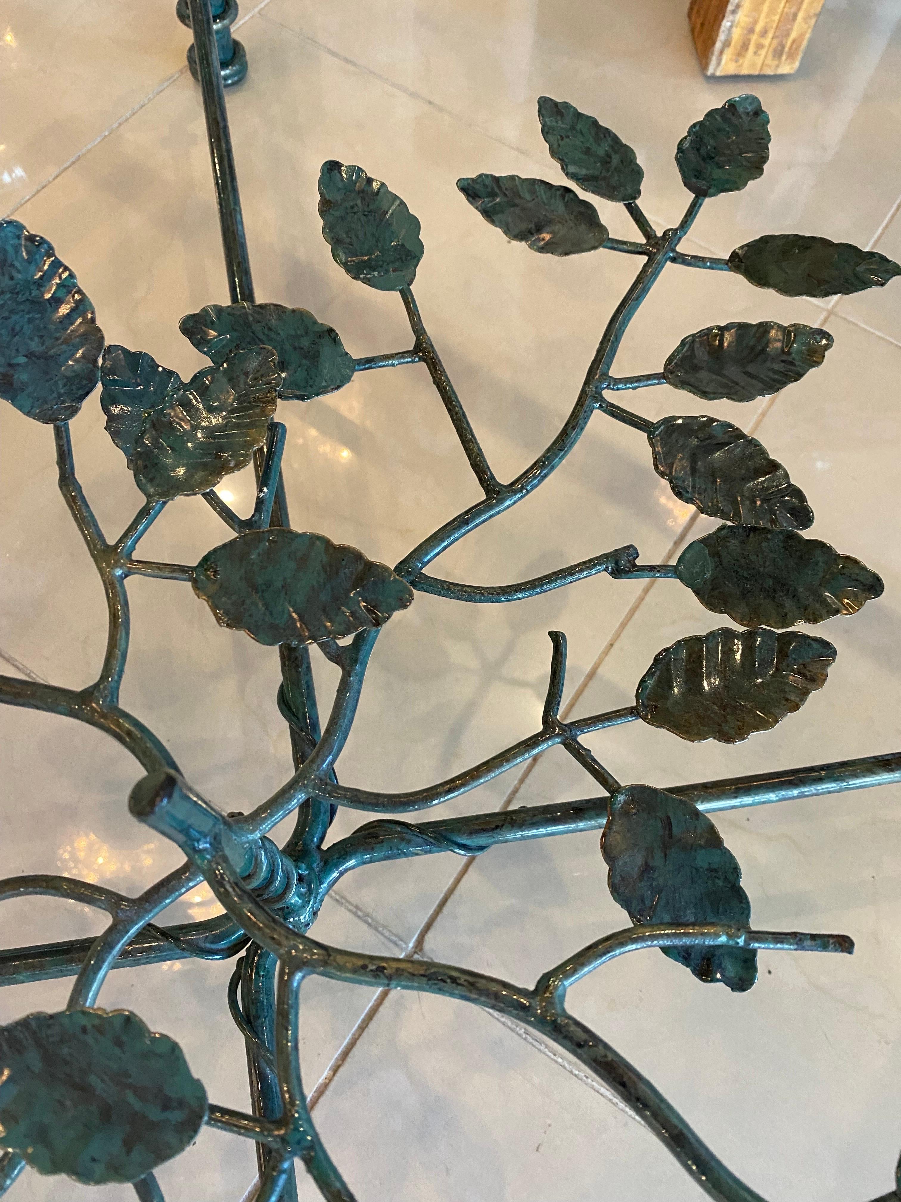 Vintage Metal Verdi Green Black Leaves Style of Giacometti Coffee Cocktail Table 1