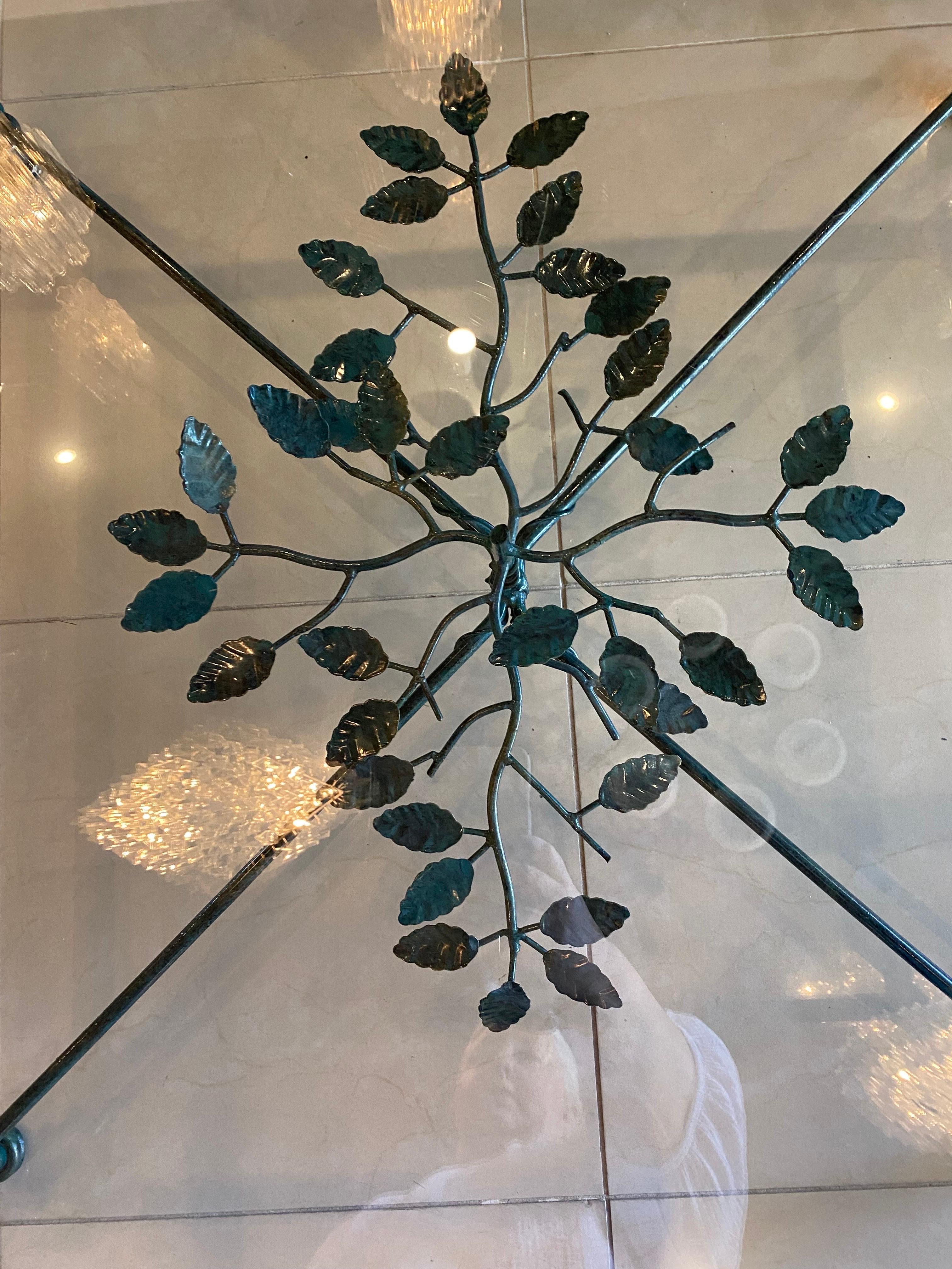 Vintage Metal Verdi Green Black Leaves Style of Giacometti Coffee Cocktail Table 2