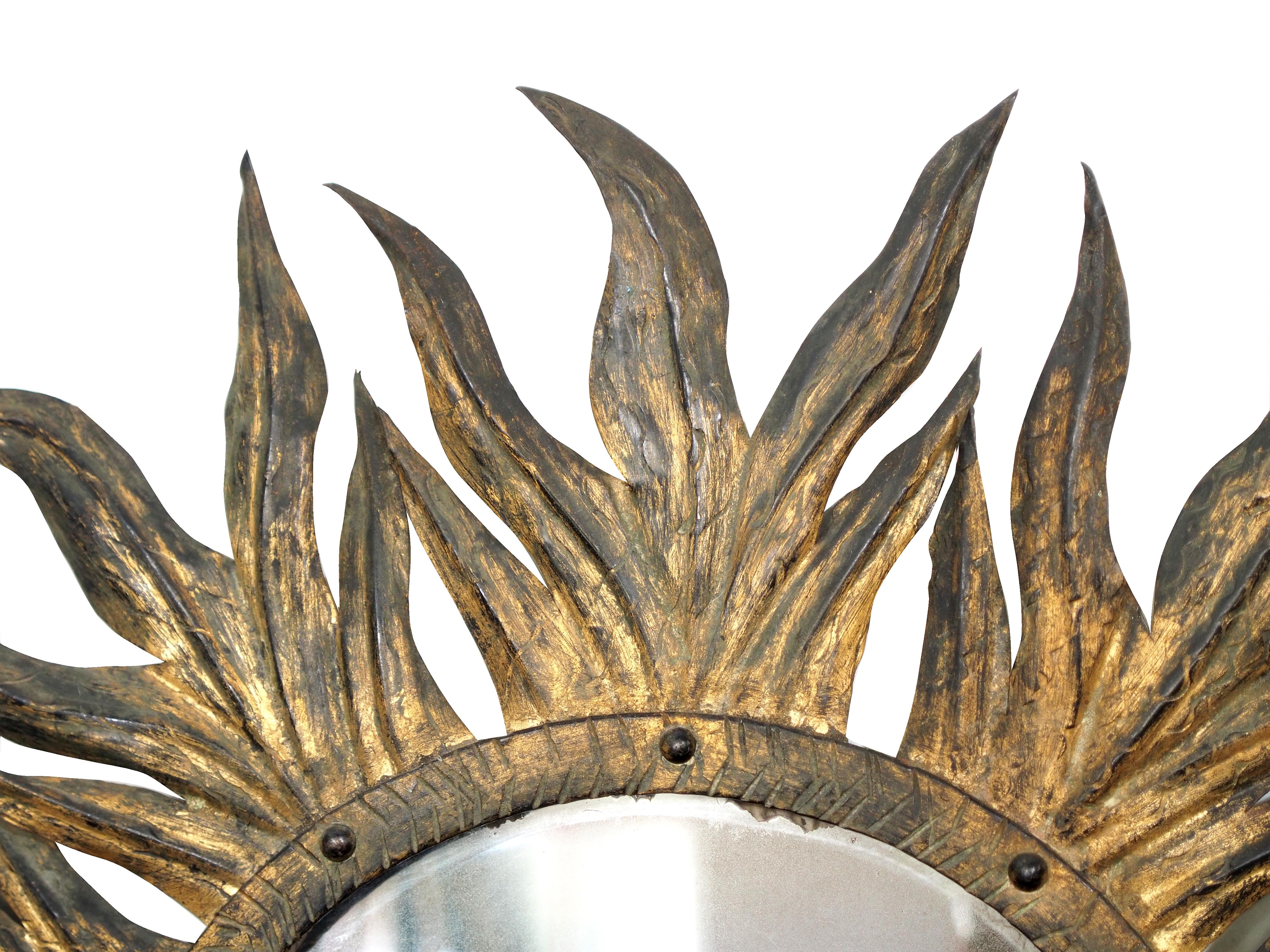 Vintage Metal Italian Gilded Sun Mirror 1