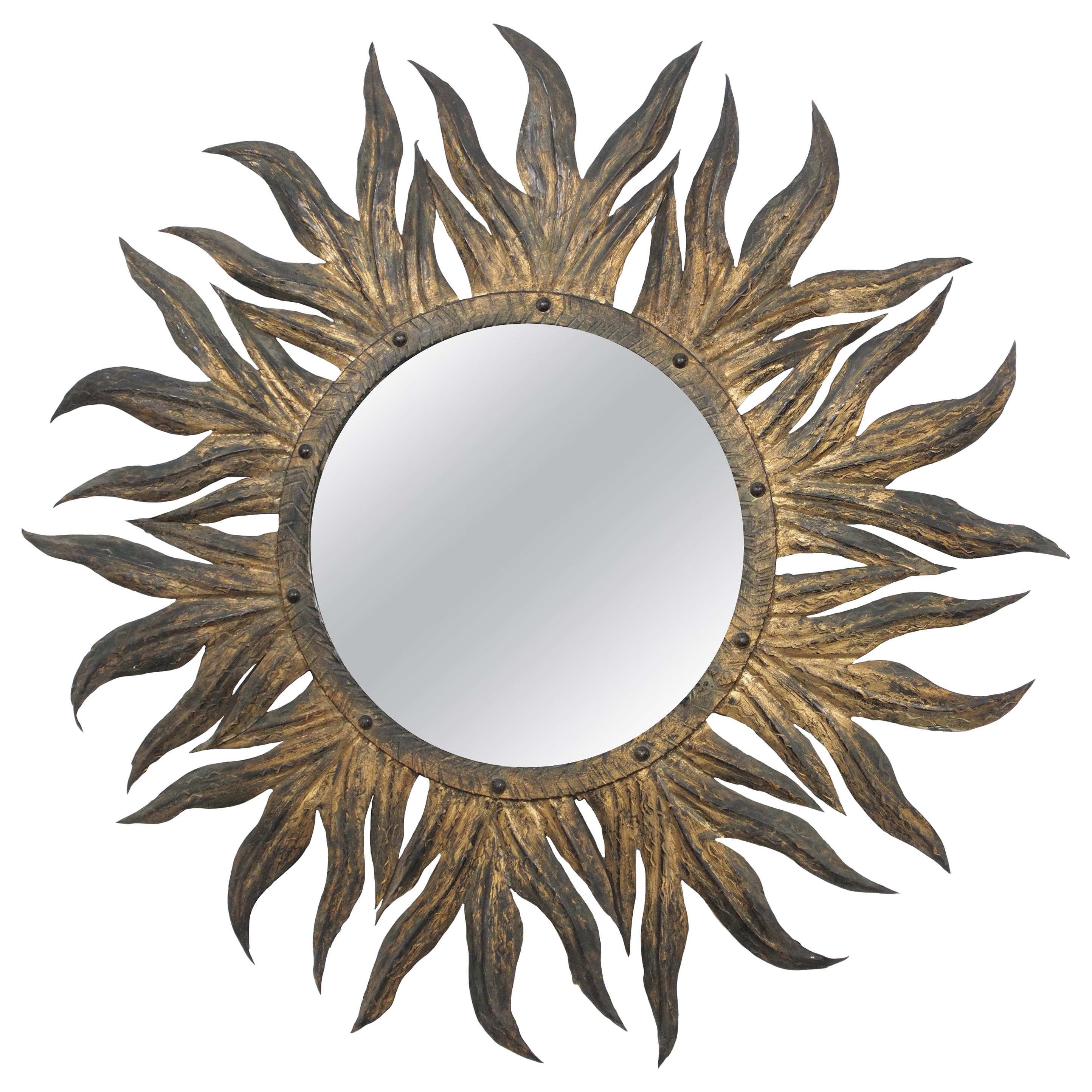 Vintage Iron Gilded Sun Mirror