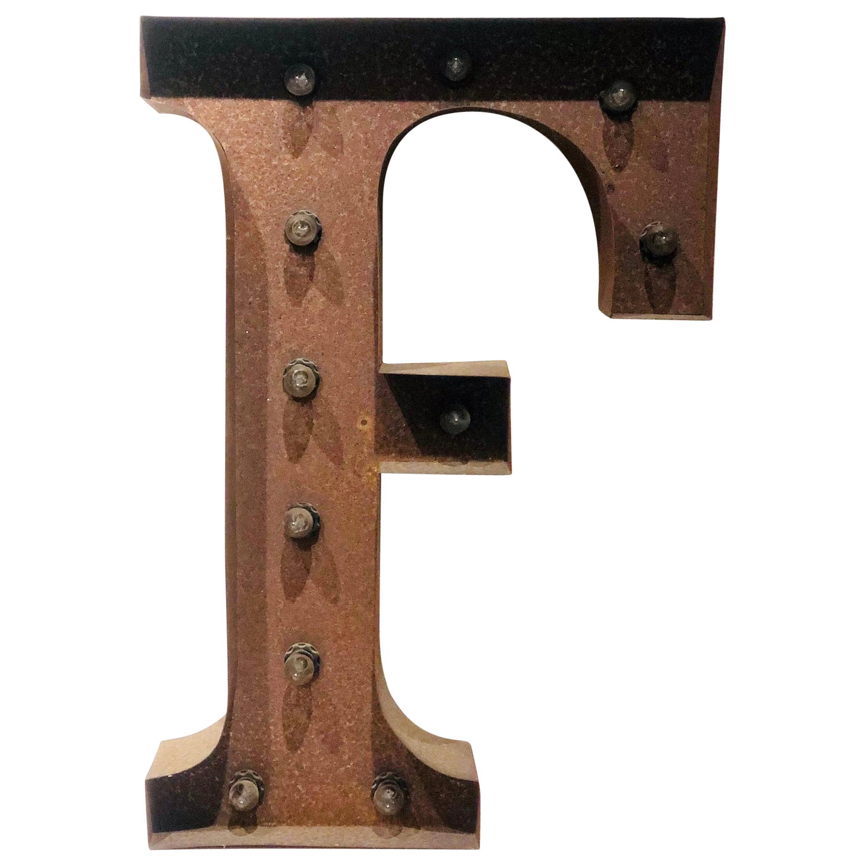 Vintage Metal Letter F Lighted Sign For Sale