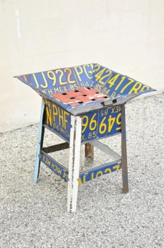 Vintage Metal License Plate Accent Side End Table Mexican Car Plates