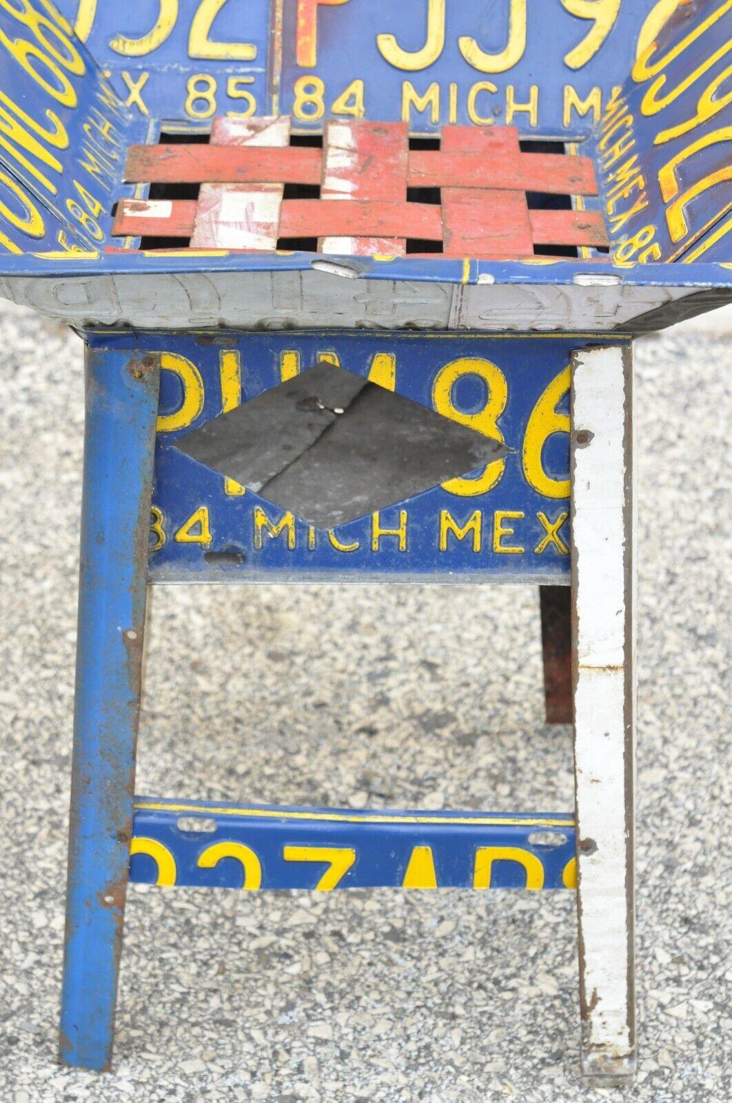 20th Century Vintage Metal License Plate Accent Side End Table Mexican Car Plates For Sale