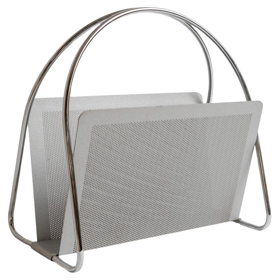 Portariviste vintage in metallo di Mascagni traforato, Space Age Design Italia, anni
70