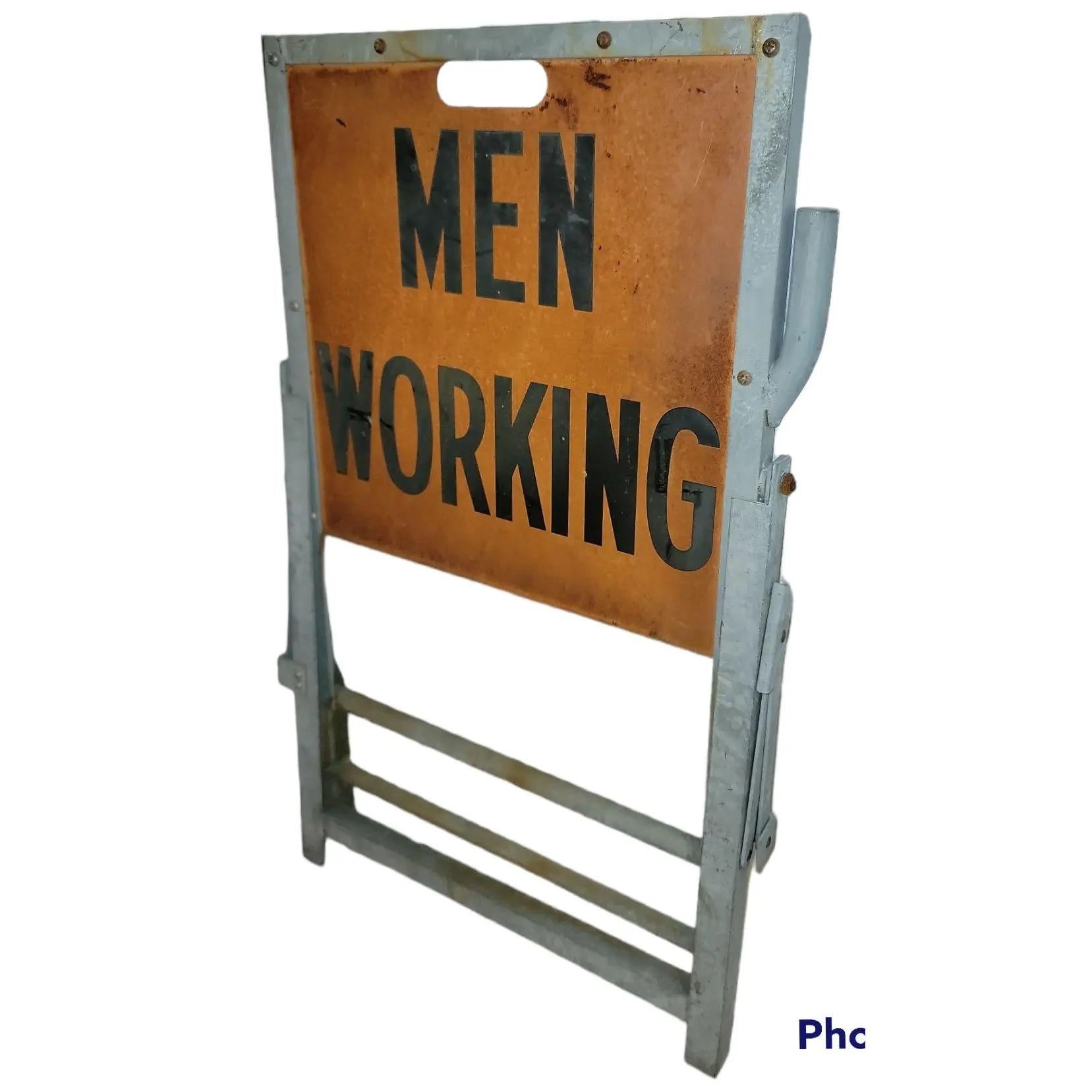 Mid-20th Century Vintage Metal Men Working Sign For Sale