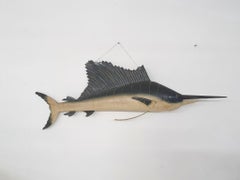 Sculpture de poisson décorative en métal vintage Merlin