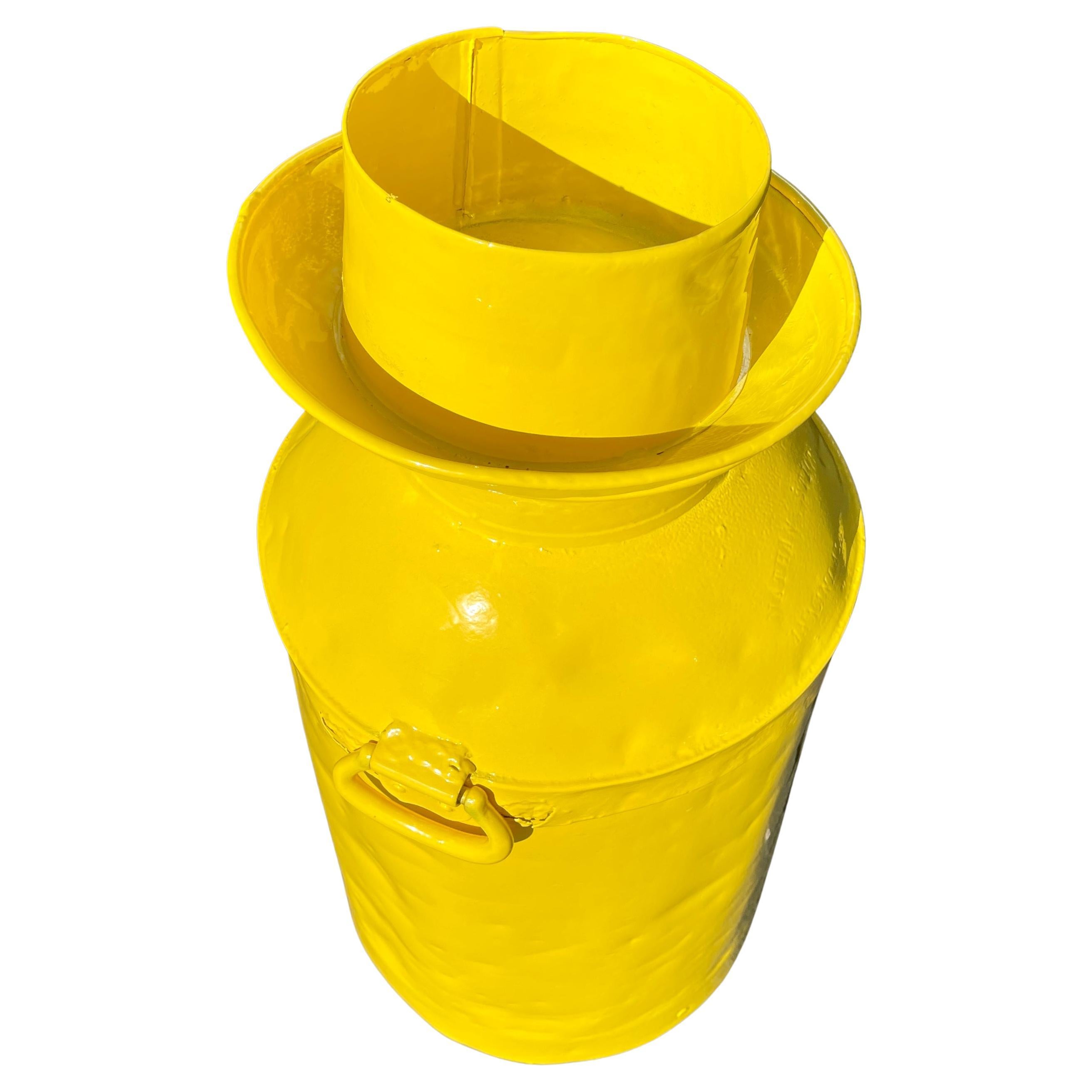 Powder-Coated Vintage Metal Milk Jug Side Table, Powder Coated Yellow, Bright Sunshine For Sale