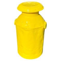 Vintage Metal Milk Jug Side Table, Powder Coated Yellow, Bright Sunshine
