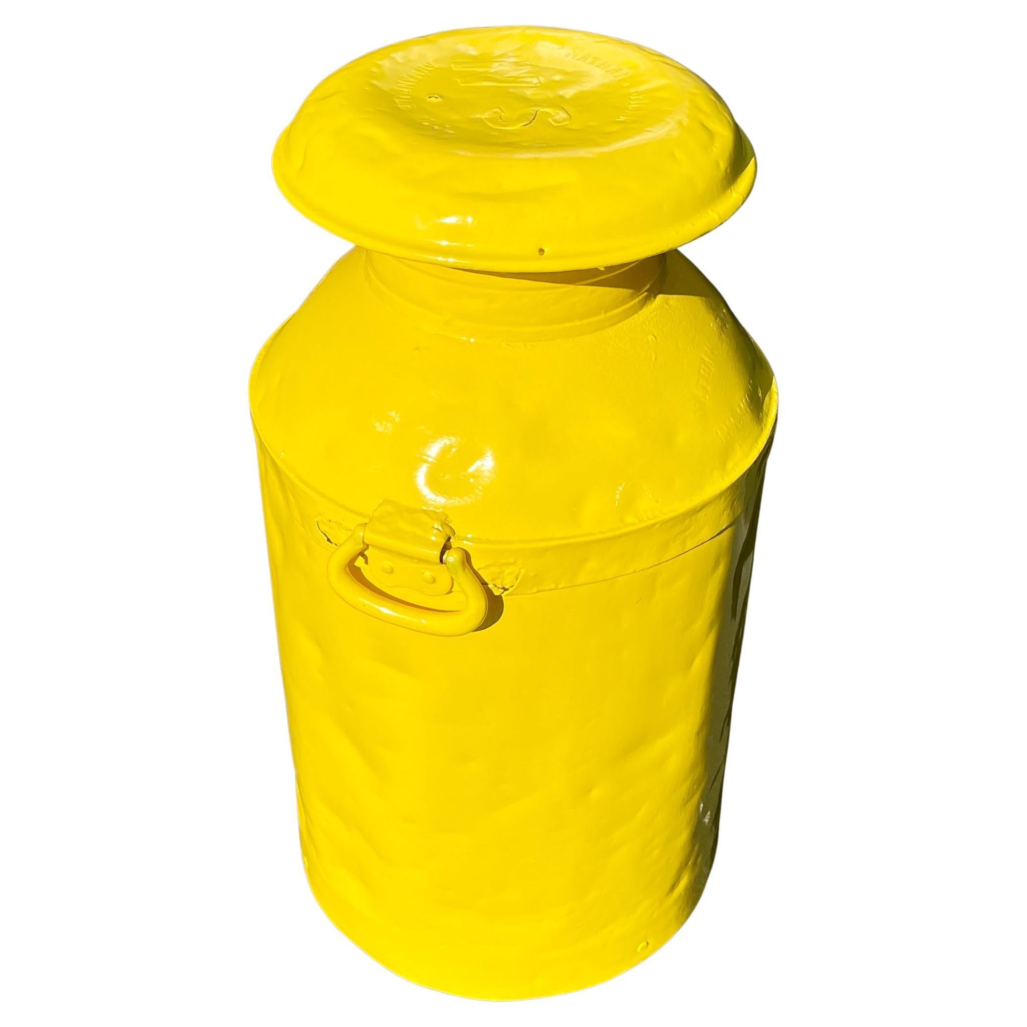 Vintage Metal Milk Jug Side Table, Powder Coated Yellow, Bright Sunshine