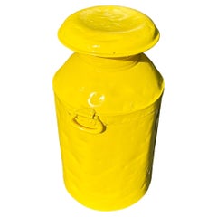 Vintage Metal Milk Jug Side Table, Powder Coated Yellow, Bright Sunshine