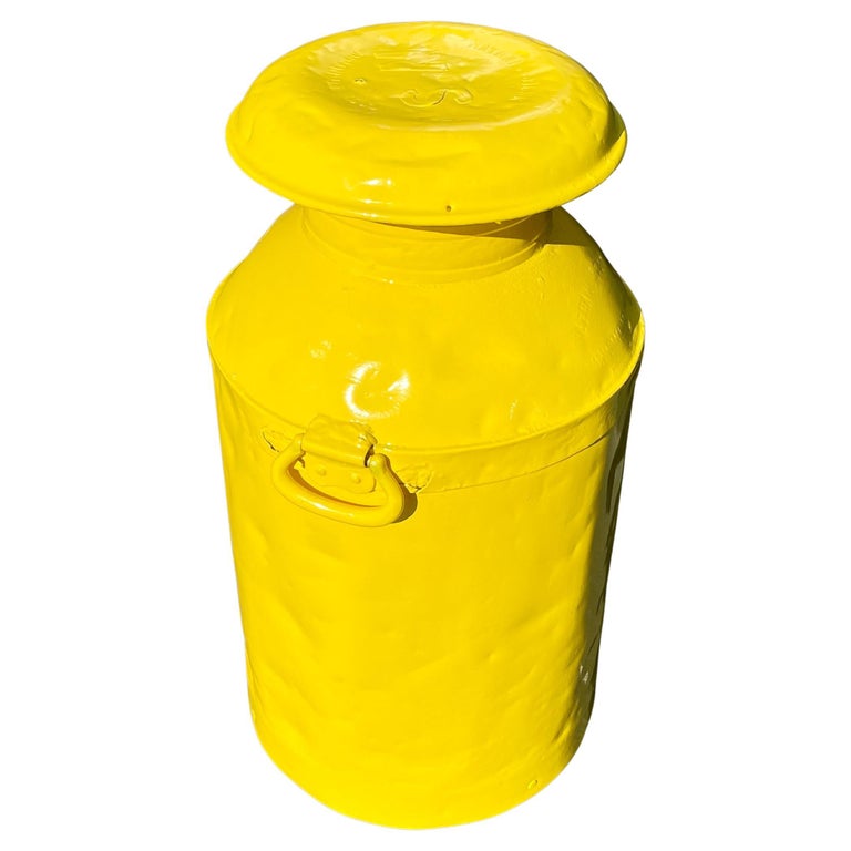 Vintage Metal Milk Jug Side Table, Powder Coated Yellow, Bright