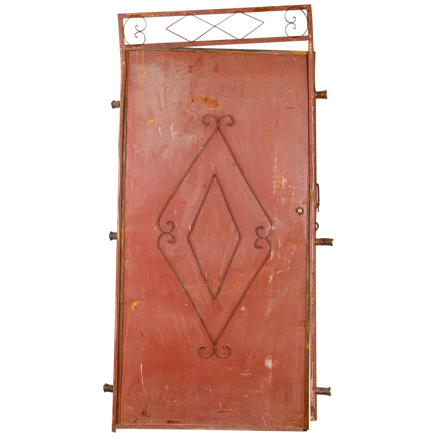 Vintage Metal Moroccan Red Door in Frame, 20th Century For Sale