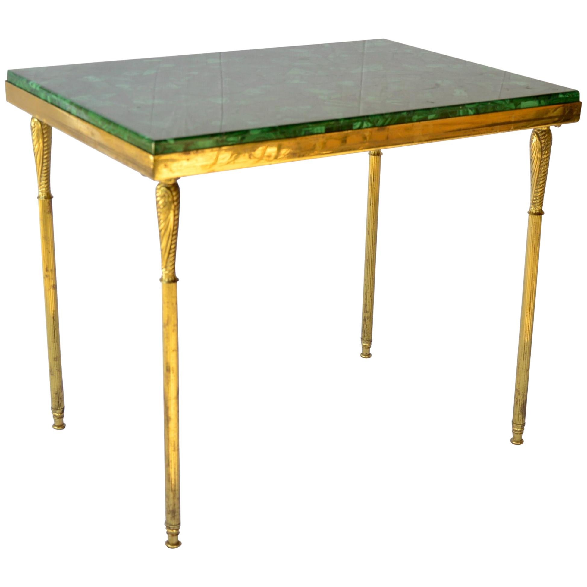 Vintage Metal Mounted Malachite Desktop Side Table