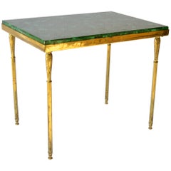 Vintage Metal Mounted Malachite Desktop Side Table