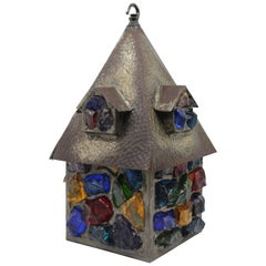 Vintage Metal Multicolored Stained Glass Lantern