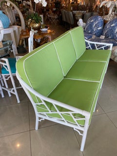 Vintage Metal Newly Powder-Coated Patio Sofa Faux Bamboo Chippendale Sunbrella