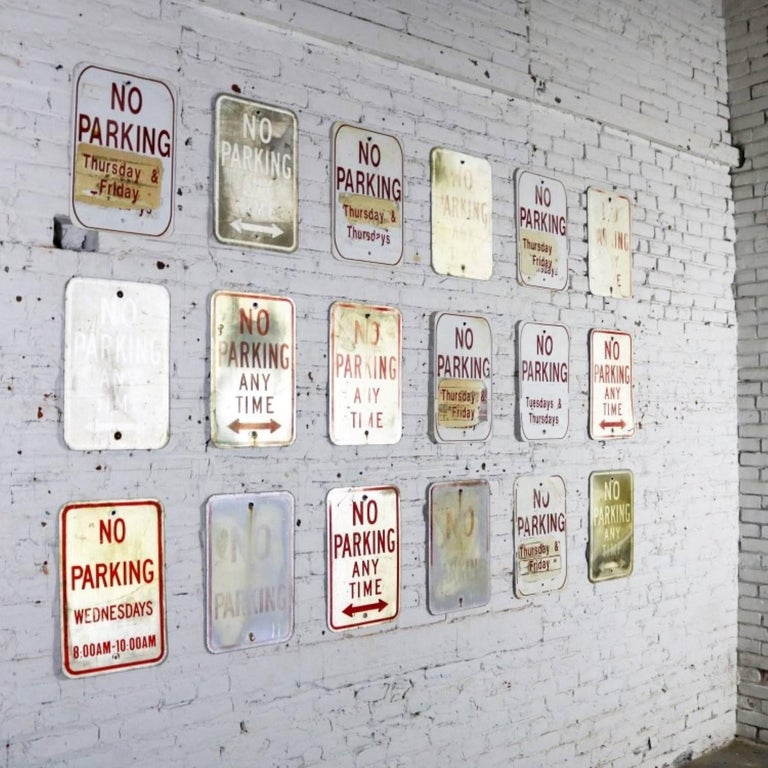 Vintage Metal No Parking Signs In Good Condition For Sale In Topeka, KS