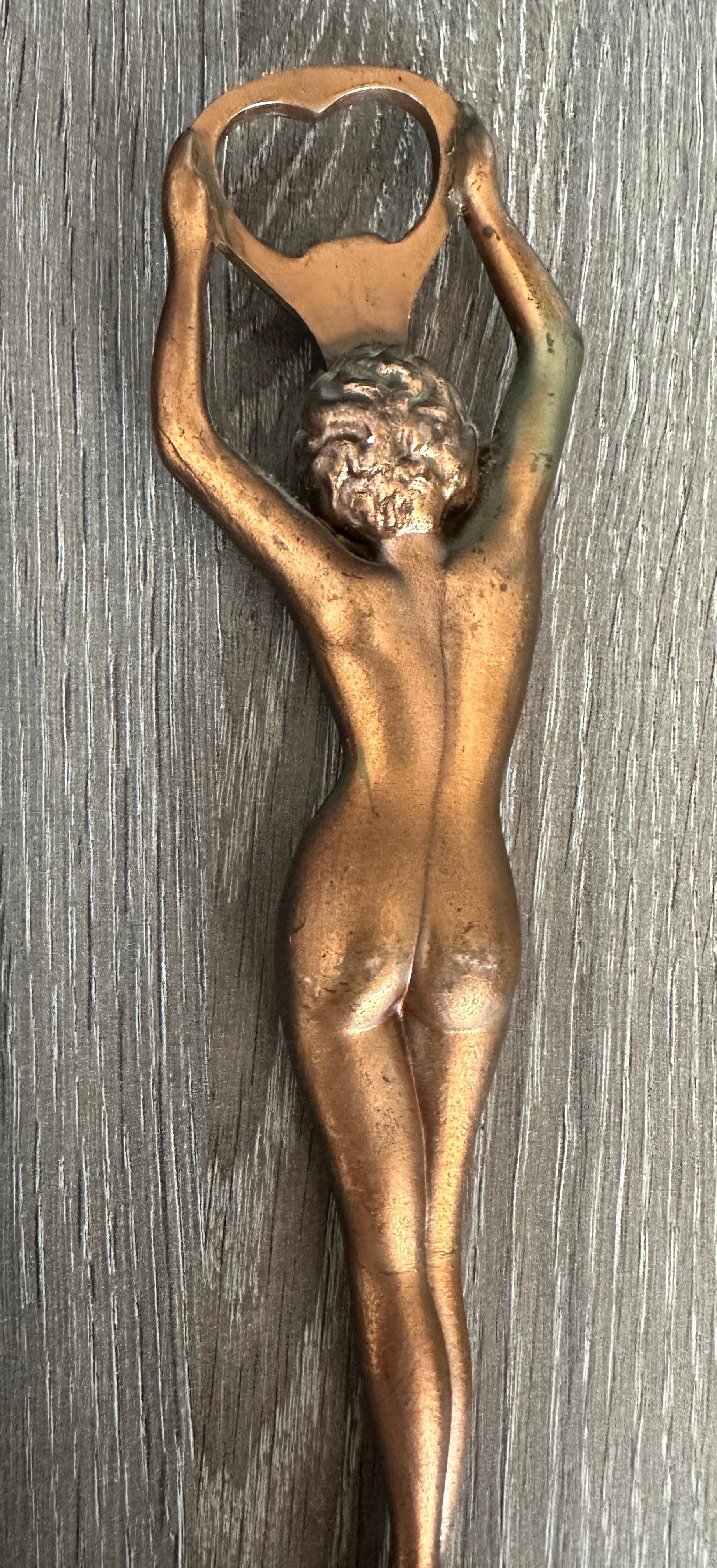 Vintage Metal Nude Girl Bottle Opener MidCentury Modern Metal Breweriana Barware 4