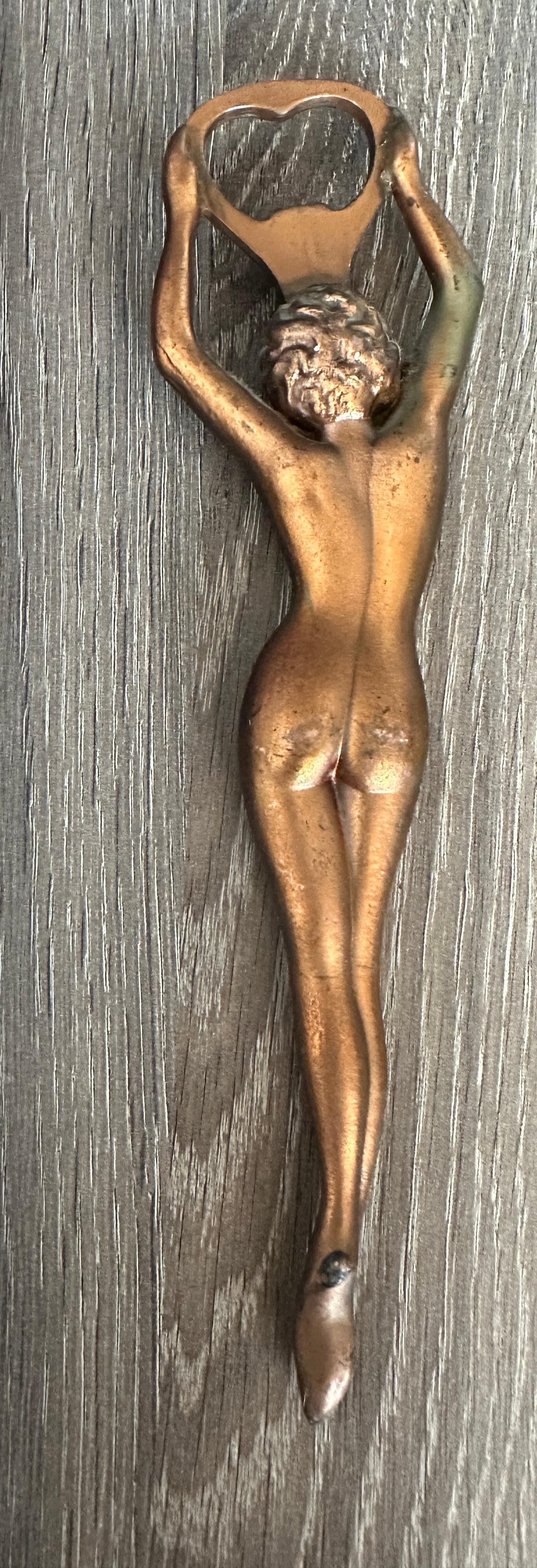 Vintage Metal Nude Girl Bottle Opener MidCentury Modern Metal Breweriana Barware 6