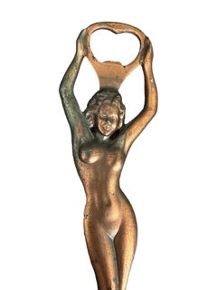 Vintage Metal Nude Girl Bottle Opener MidCentury Modern Metal Breweriana Barware