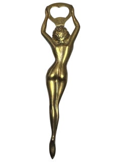Vintage Metal Nude Girl Bottle Opener MidCentury Modern Metal Breweriana Barware