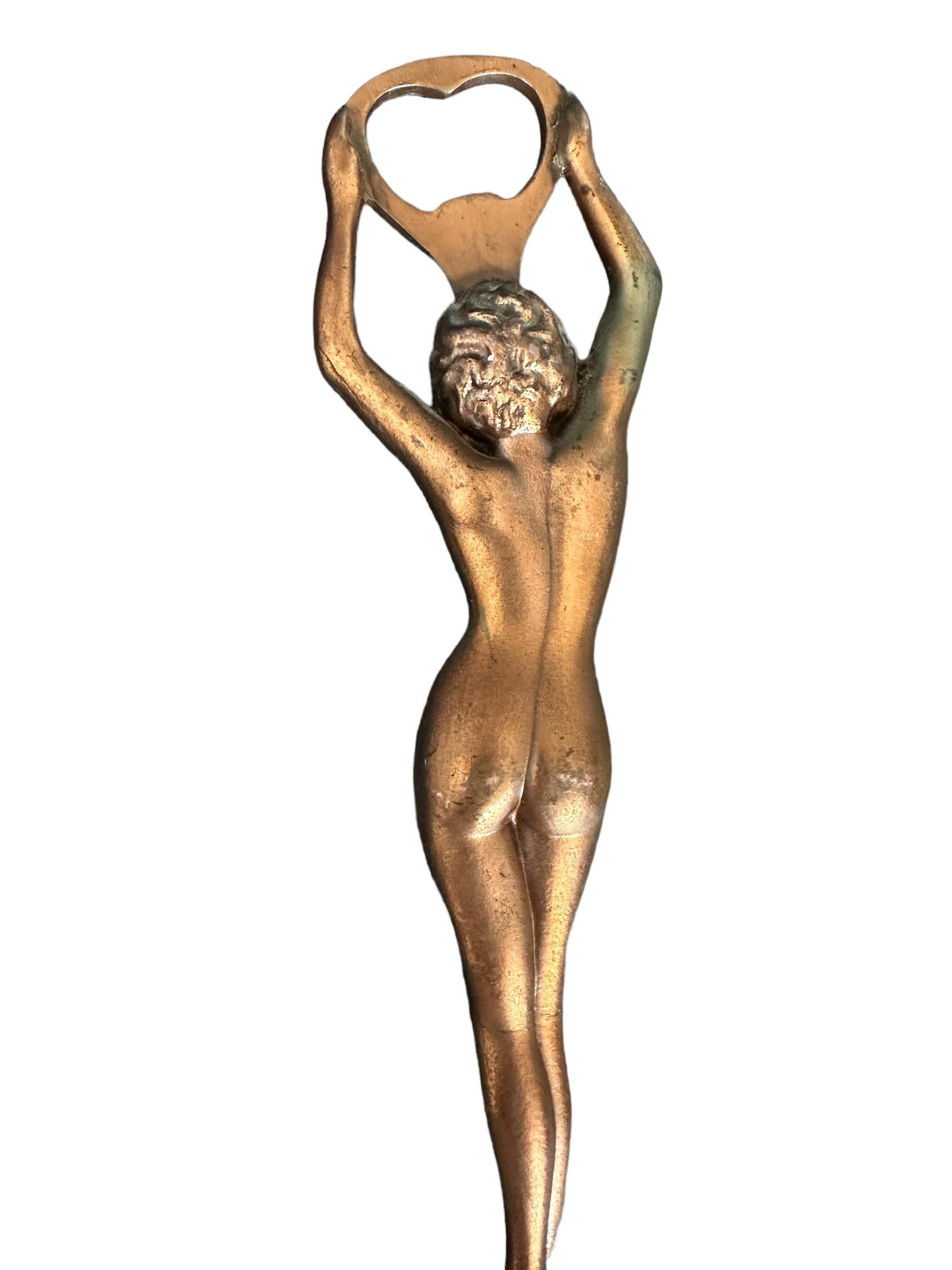 Austrian Vintage Metal Nude Girl Bottle Opener MidCentury Modern Metal Breweriana Barware