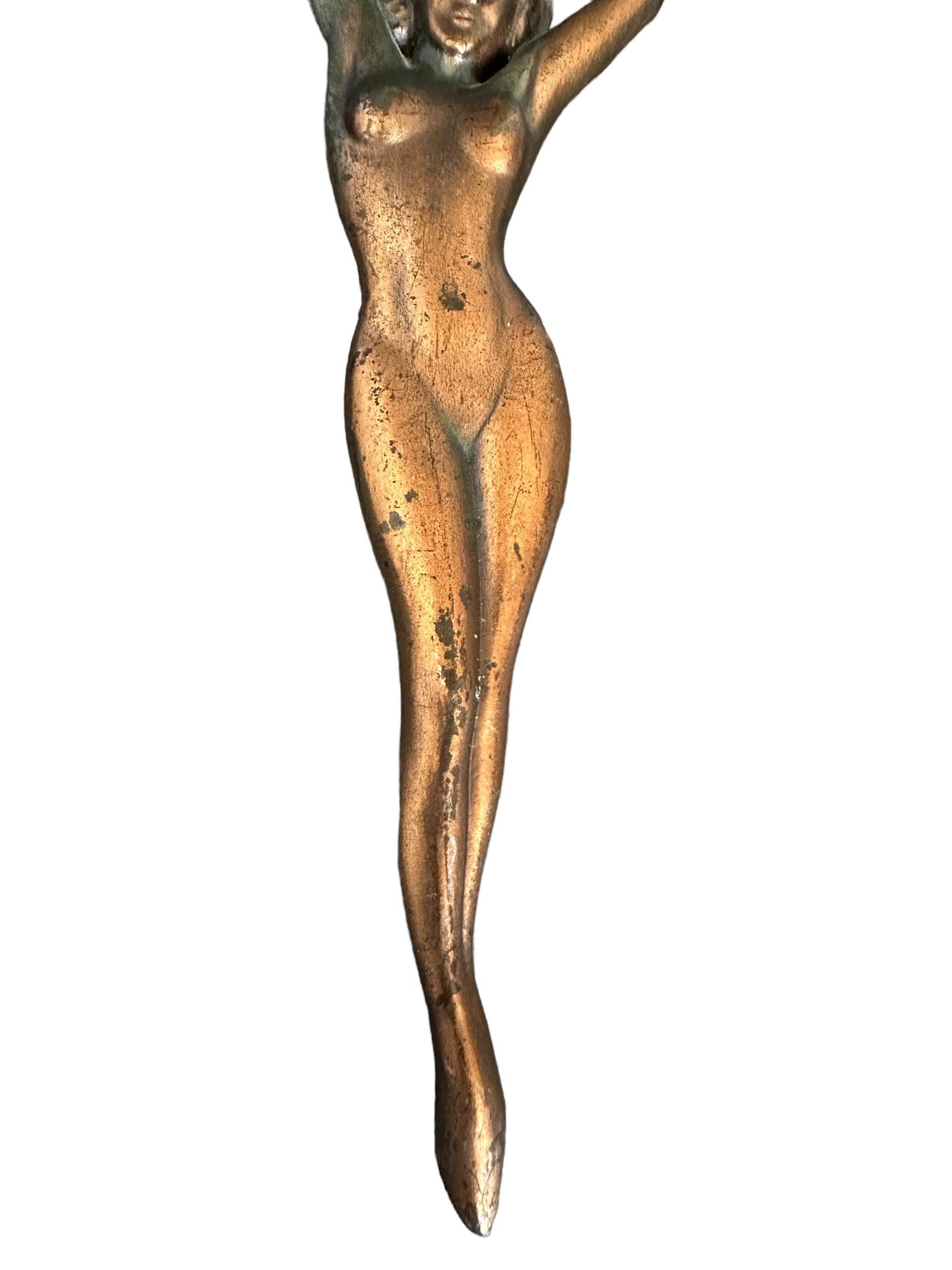 Vintage Metal Nude Girl Bottle Opener MidCentury Modern Metal Breweriana Barware In Good Condition In Nuernberg, DE