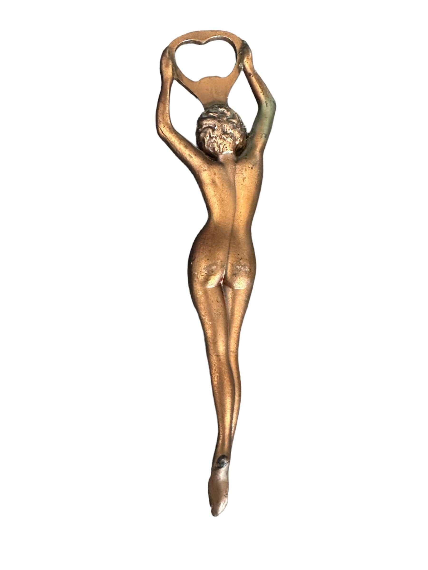 Late 20th Century Vintage Metal Nude Girl Bottle Opener MidCentury Modern Metal Breweriana Barware