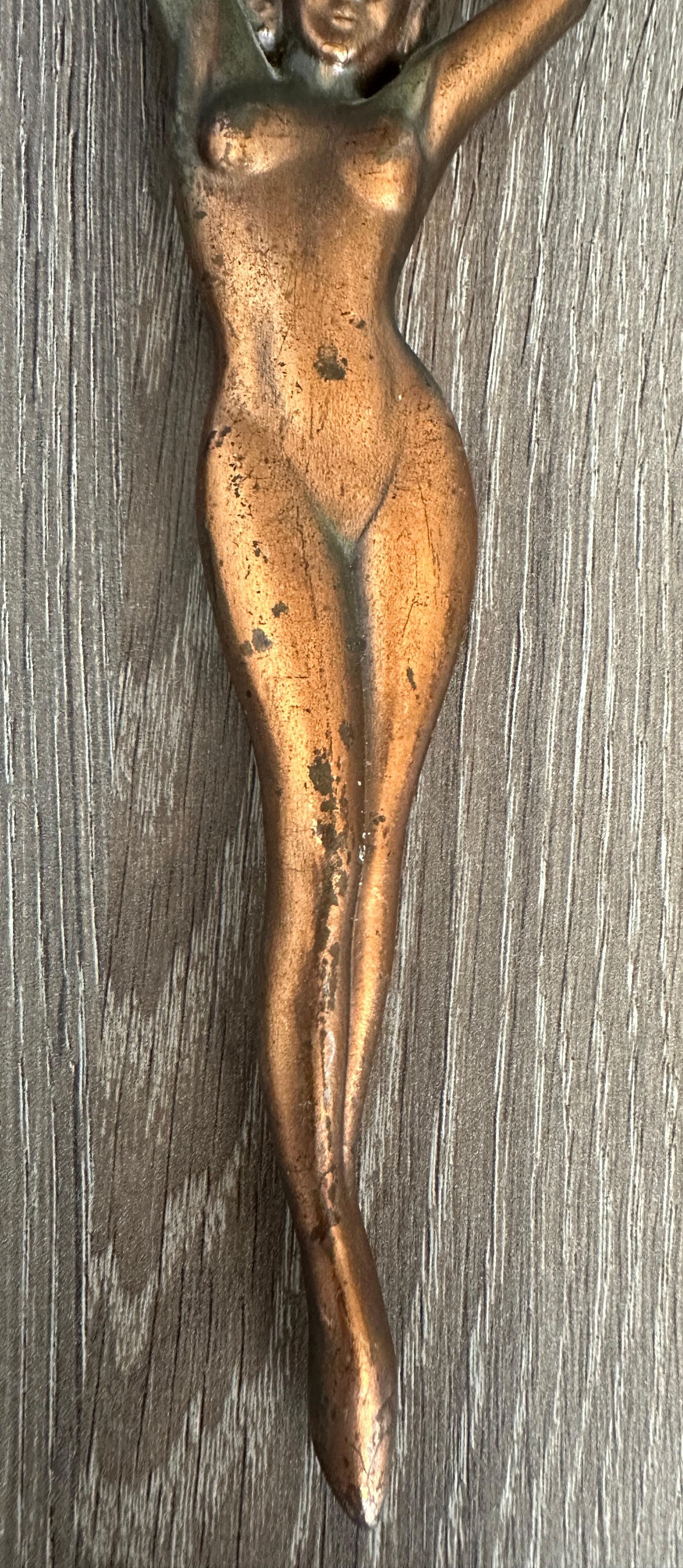 Vintage Metal Nude Girl Bottle Opener MidCentury Modern Metal Breweriana Barware 2