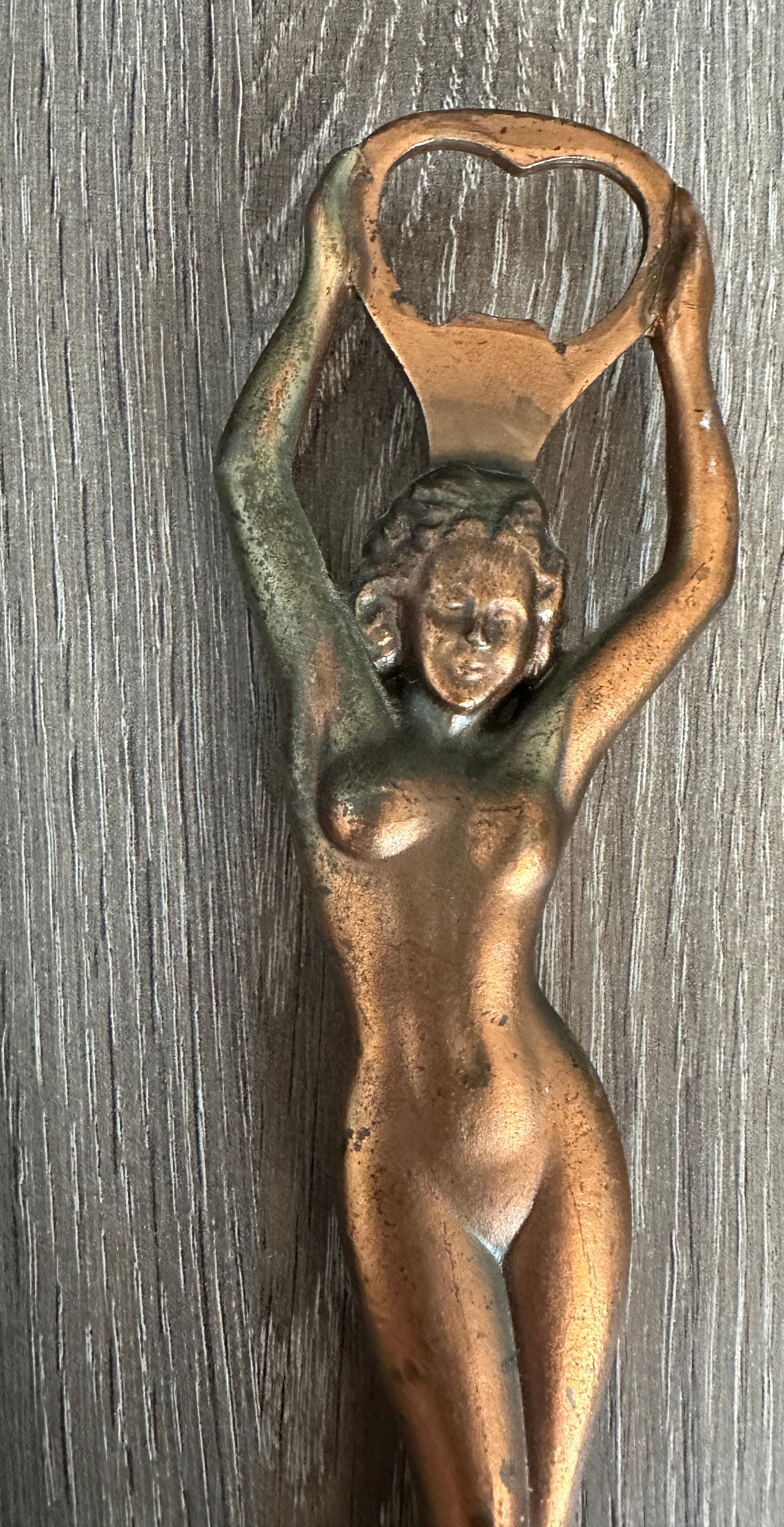 Vintage Metal Nude Girl Bottle Opener MidCentury Modern Metal Breweriana Barware 3