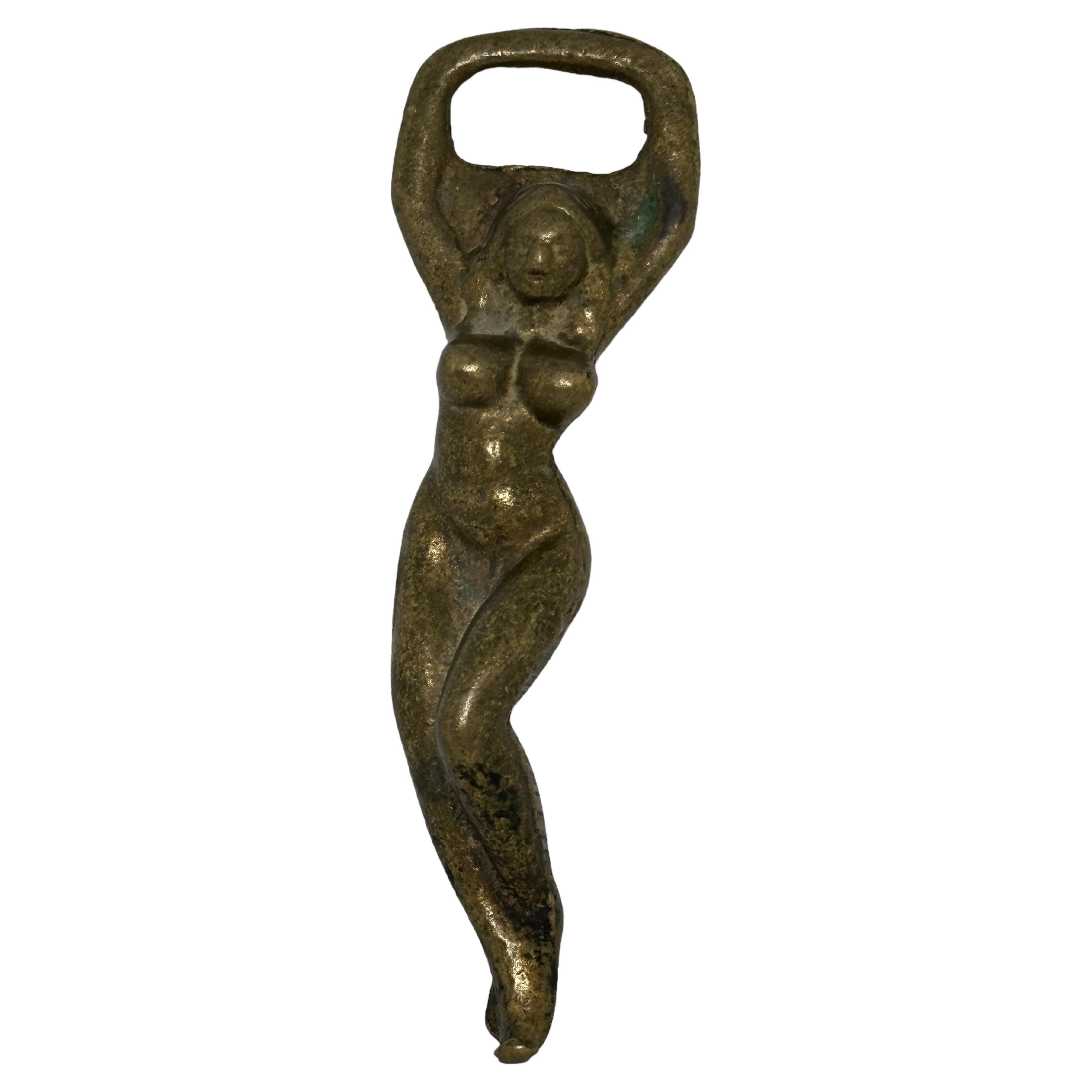 Vintage Metal Nude Girl Bottle Opener MidCentury Modern Metal Breweriana Barware For Sale