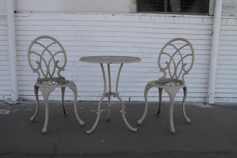 Patio Bistro Set.

The Andover cast aluminum Bistro set is a great addition for your outdoor patio or garden. The curves provide not only ornate styling, and sturdy support. The chairs and Table are made of sturdy, durable cast aluminum and