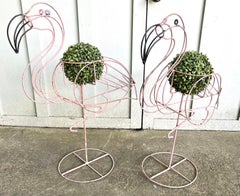 Vintage Metal Pink Flamingo Plant Stands Set of 2