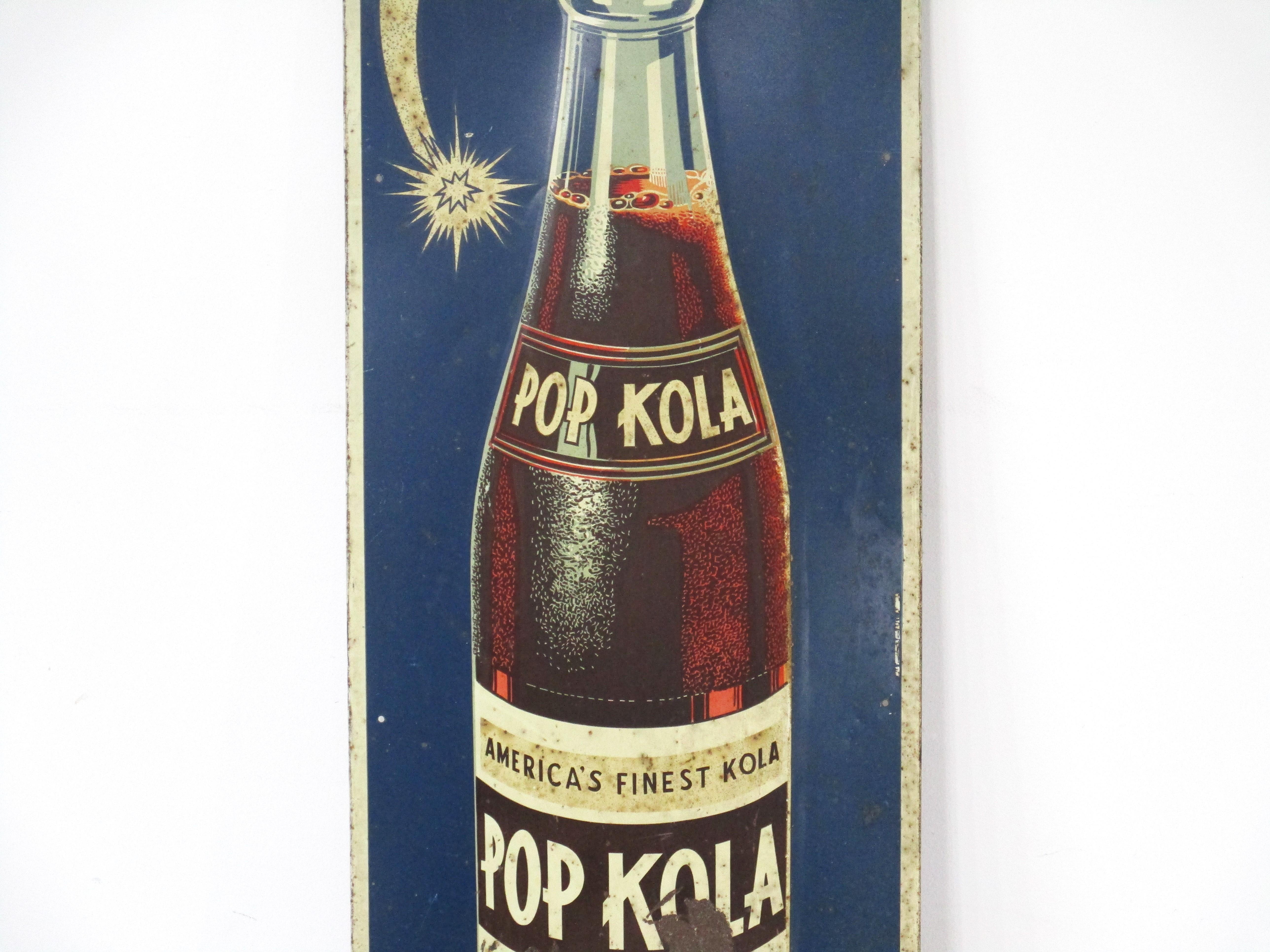 Mid-Century Modern Vintage Metal Pop Kola Advertising Sign 