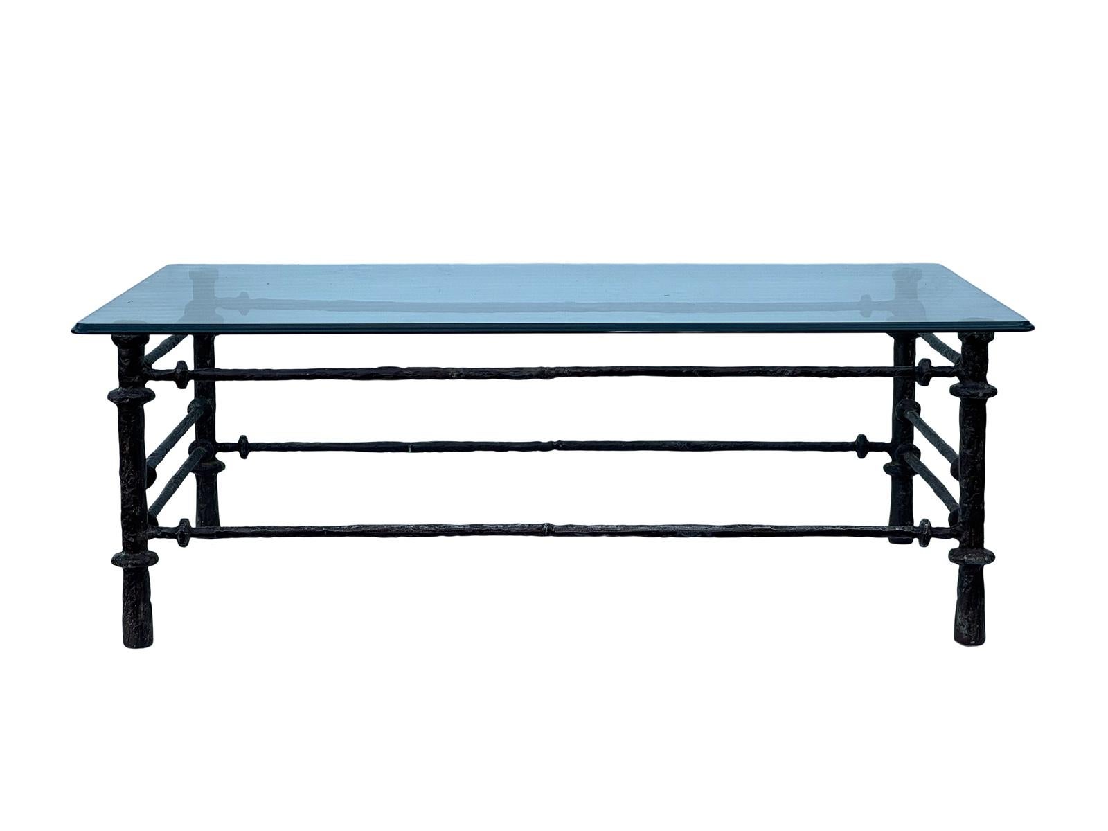 Neoclassical Vintage Metal Rectangular Coffee Table in the Manner of Giacometti For Sale