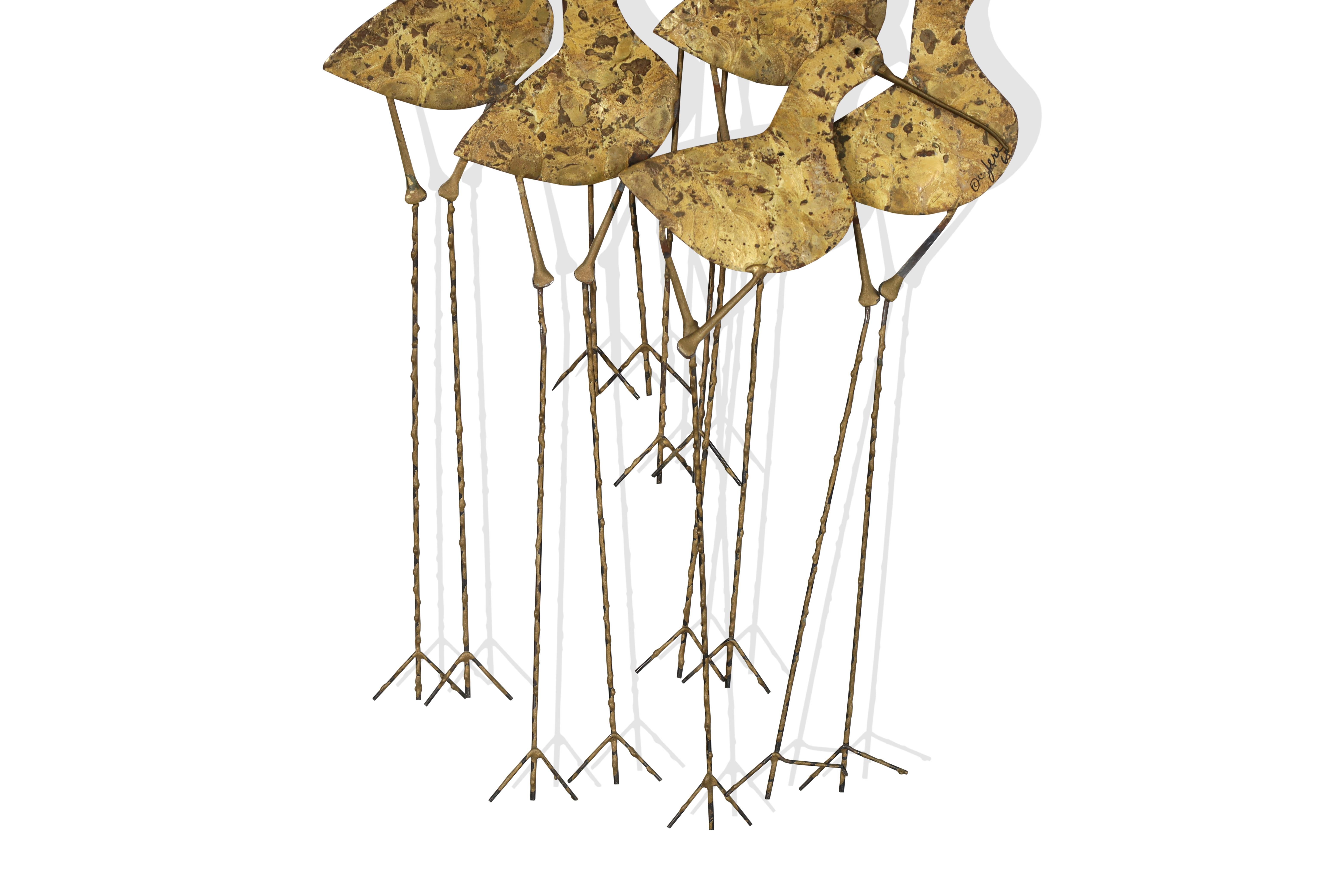 Mid-20th Century Vintage Metal Sandpipers Wall Sculpture by Curtis Jere, Signed For Sale