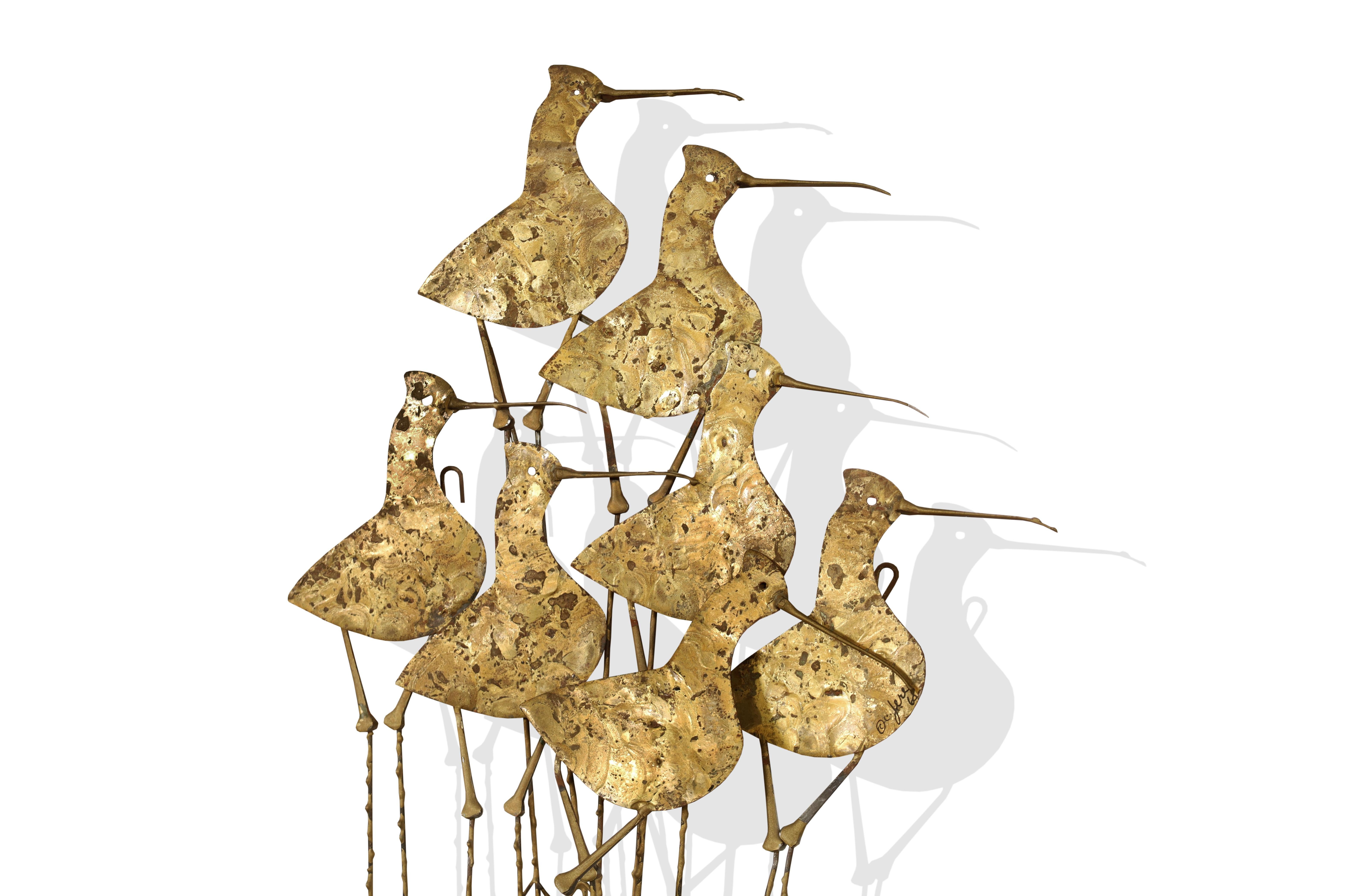 Vintage Metal Sandpipers Wall Sculpture by Curtis Jere, Signed For Sale 1