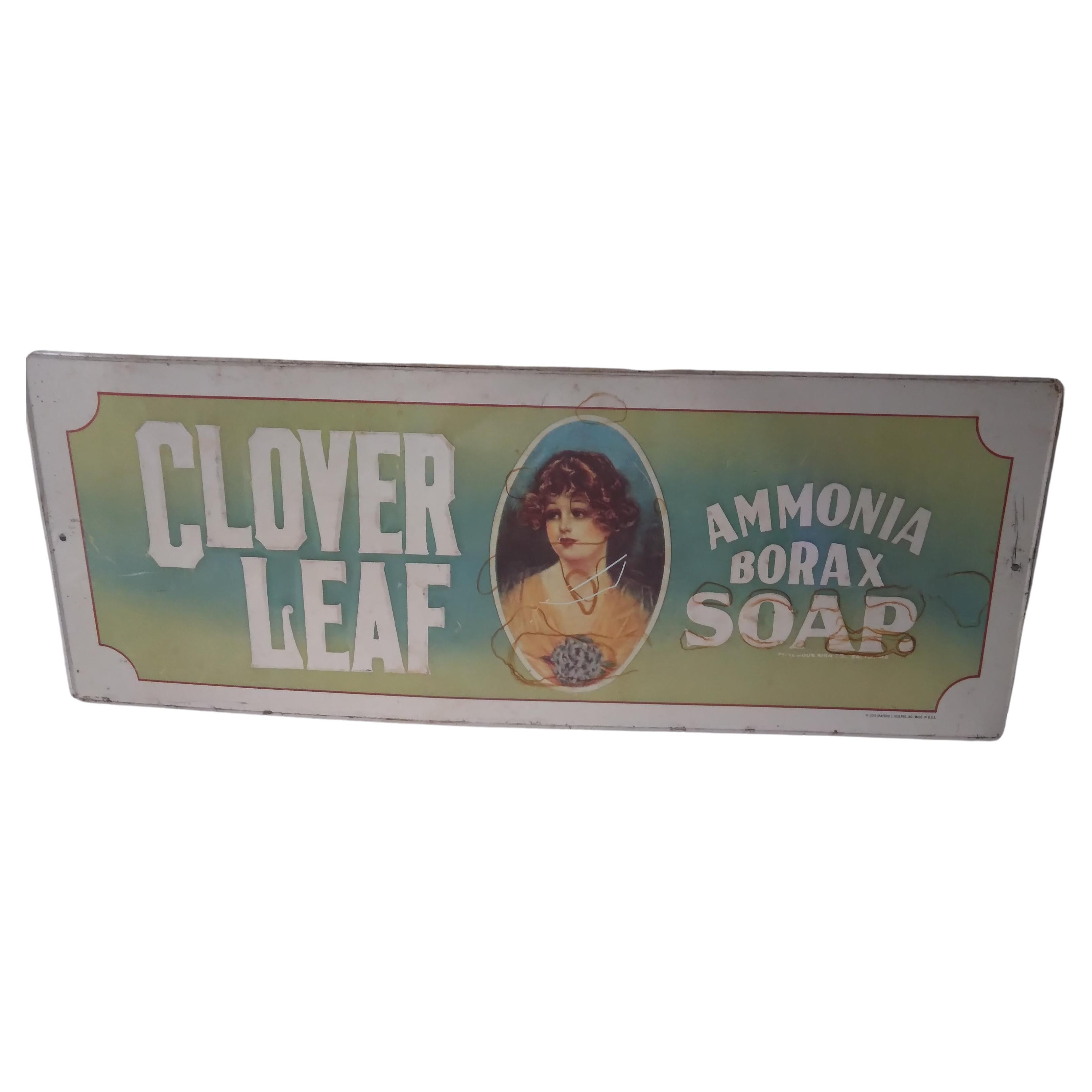 Vintage Metal Sign Clover Leaf Ammonia Borax Soap - 1974 For Sale