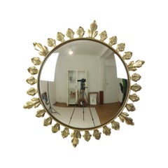 Vintage Metal Sun Mirror Convex Gold Deknudt 70s