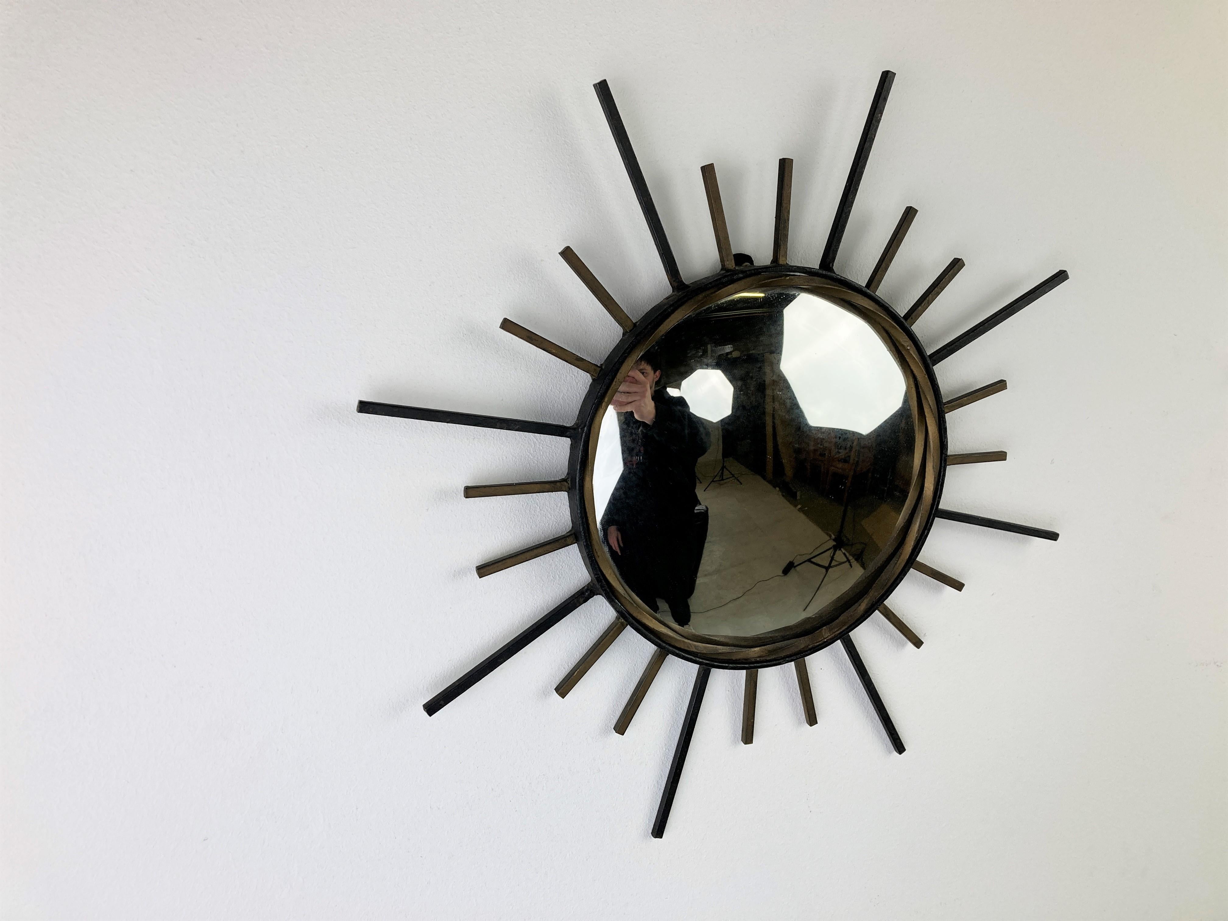 French Vintage Metal Sunburst Mirror, 1970s