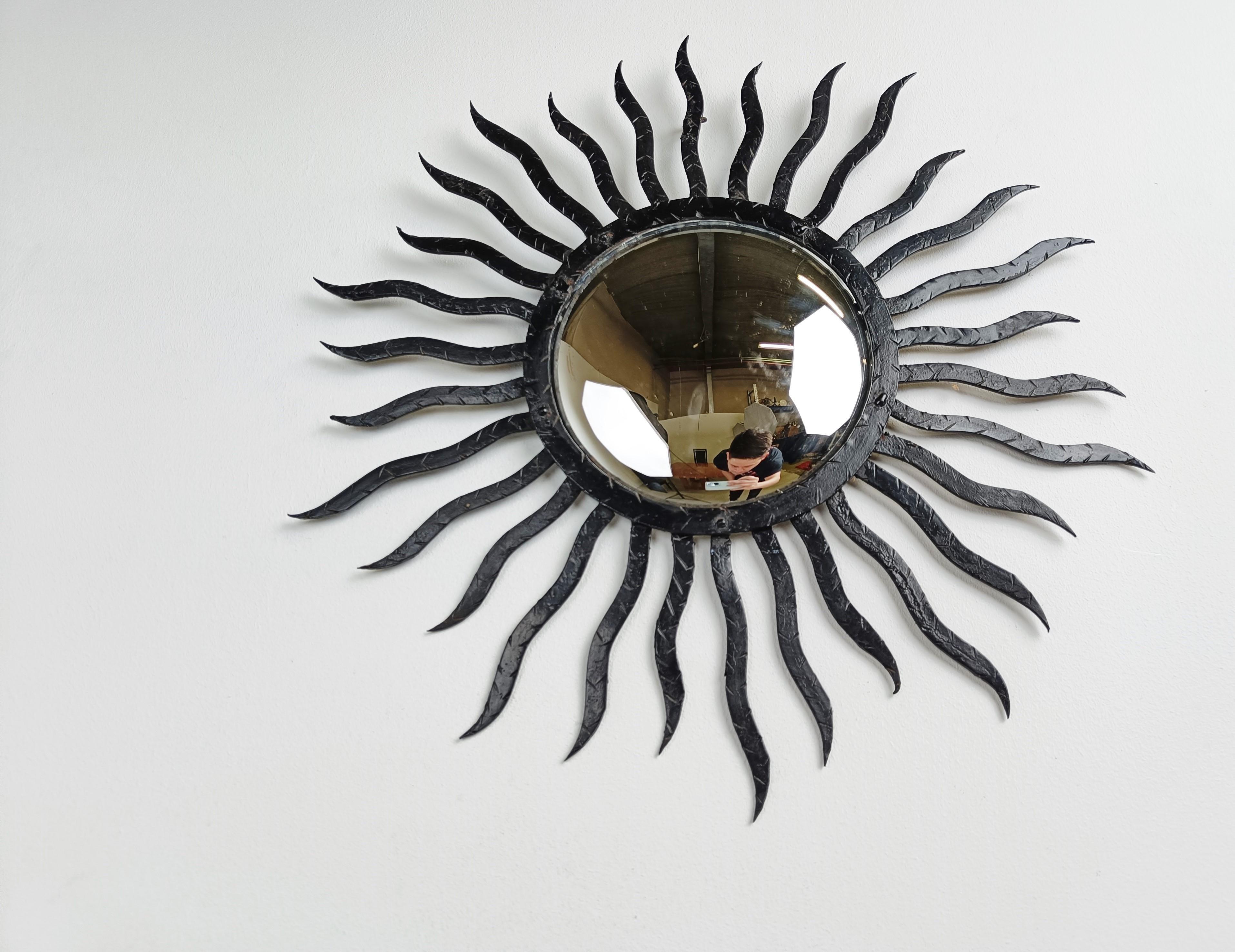 Late 20th Century Vintage Metal Sunburst Mirror, 1970s For Sale