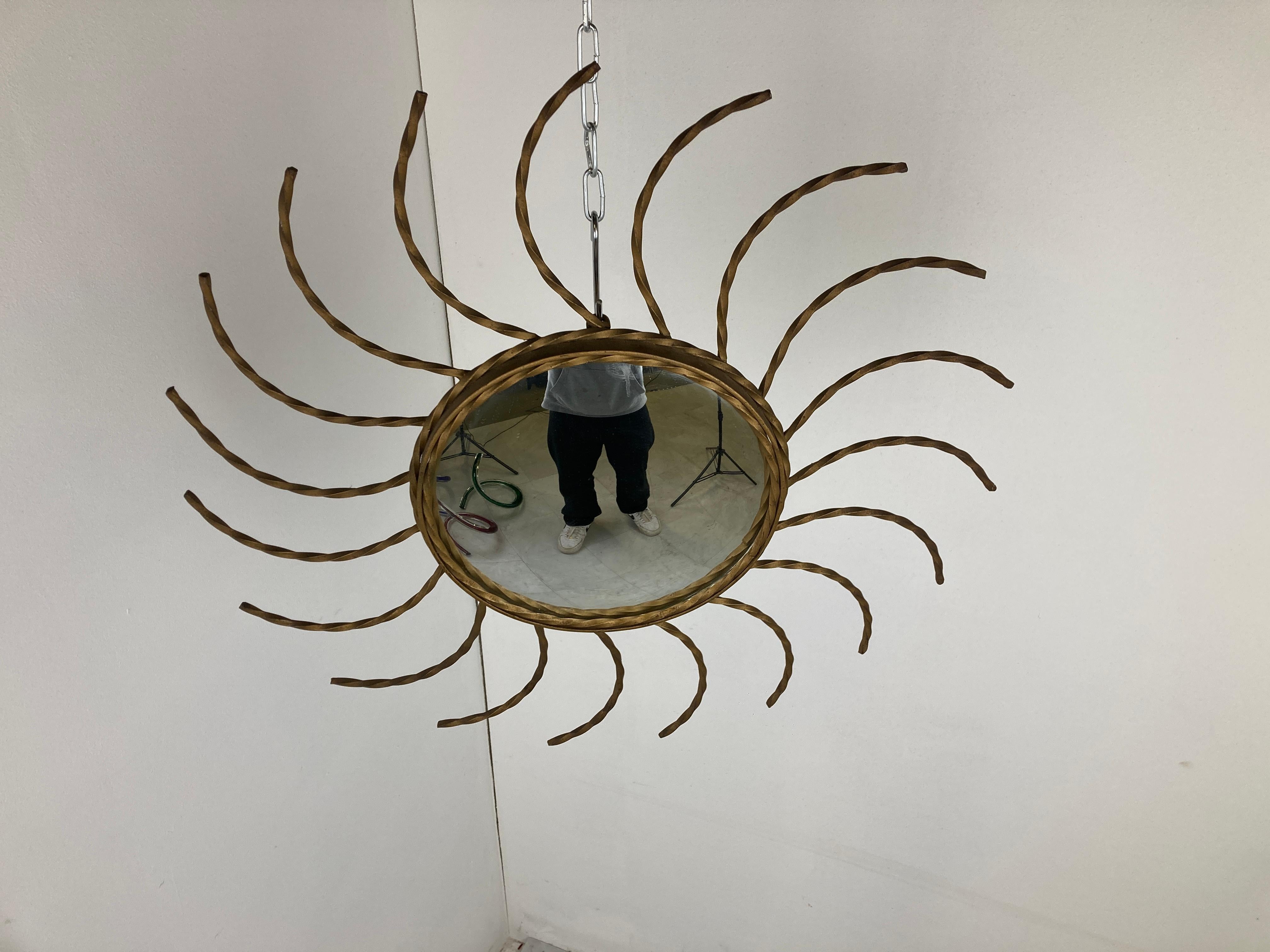 Métal Miroir métallique vintage à effet soleil 1970 en vente