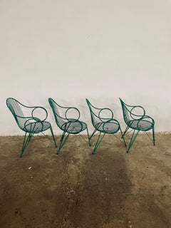 Vintage Metal Three-Legged Garden Chair Set, France, 1940s