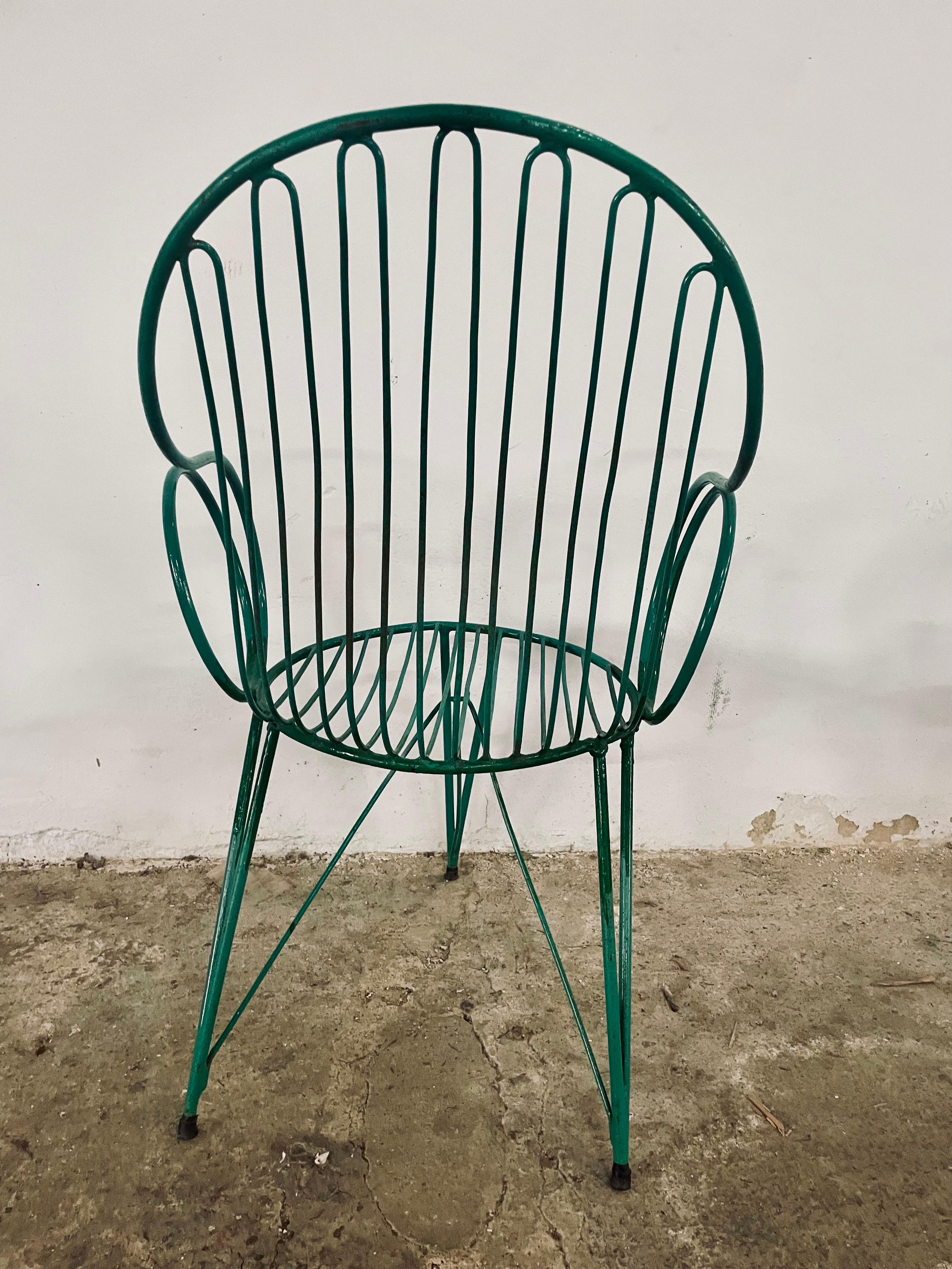Vintage Metal Three-Legged Garden Chair Set, France, 1940s For Sale 2