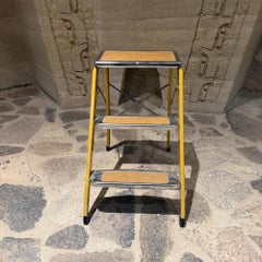 Vintage Metal Three-Step Folding Utility Ladder Mid Century Modern
