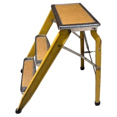 Vintage Metal Three-Step Folding Utility Ladder Mid Century Modern